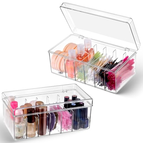 BOHUIZ 2 Pack Acrylic Lash Extension Organizer and Storage, Large Capacity 6 Divided Eyelash Extension Supplies Storage Box Eyelash Beauty Organizer with Lid for Technician Lash Techs