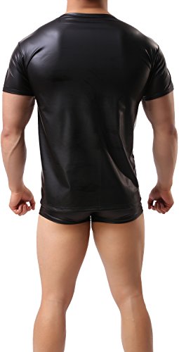 Onefit Mens Faux Leather T-Shirt Nightwear Tops Undershirt Black #TOP1