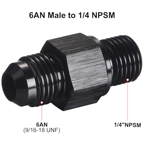 Podavelle 6AN Male Flare to 1/4 NPSM Transmission Cooler Adapter Fitting Aluminum Black Fits TH350 TH400 4L60E 700R4 200-4R TR6060 AOD 4R100 4R70W C5, Pack of 2