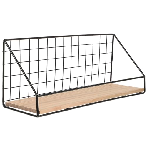POPETPOP 鉄製壁掛け収納ラック 多機能ストレージバスケット 中型 ブラック 家 パーティー用 文具 観葉植物対応 堅牢な底板付き