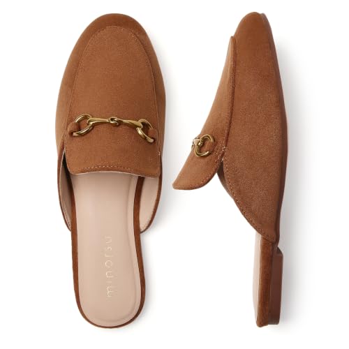 Image of Minorsu Buckle Mules for Women Flats Loafers Shoes for Work Office Business