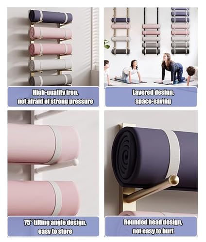 Supporto da parete per tappetino da yoga, grande capacità, multistrato, per casa e studio, organizer salvaspazio da appendere per tappetini da yoga, asciugamani e accessori, ideale per palestre e
