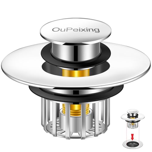 Bathtub Plug | Bathroom Drain Plug | Shower Sewer Hair Collector, Pop-Up Bathtub Plug with Strainer Drain Protector for 1-1/2 to 1-3/4 Inch Bathtub Drain Holes (Silver)
