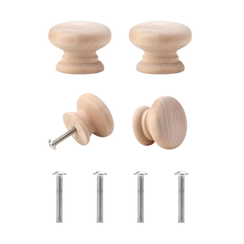 SISI UK Solid Pine Wood Cabinet Knobs with Screws 50mm Mushroom Drawer Knobs Door Pull Handles for Kitchen Cupboards & Wardrobe Doors Pack of 4