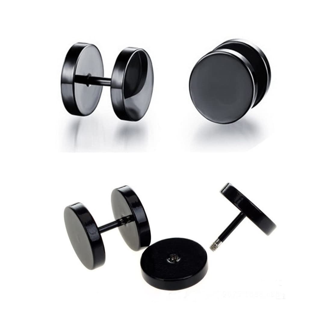 4 Paia Orecchini a bottone in acciaio inossidabile nero lucido Taper Plugs Tunnel Double Side Uomo Donna 4mm-10mm,Orecchini da Uomo in Acciaio Inossidabile Finto Dilatatore