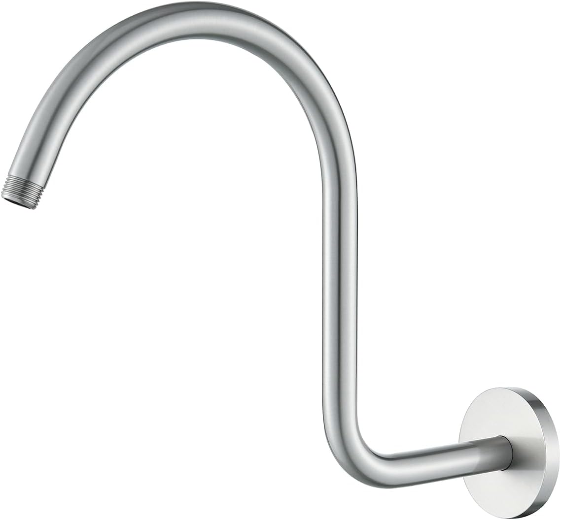 13 Inch Shower Arm,S Shaped Shower Head Riser Pipe Goose Neck Shower Arm High Rise Extender with Flange,Brushed Nickel,SE-RD91098-13BN
