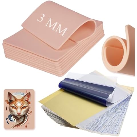 Tattoo Practice Skin and Transfer Paper - WZPB 20Pcs Fake Skin 3MM and Stencil Transfer Paper Kit Include 10Pcs Tattoo Fake Skin and 10Pcs Tattoo Stencil Paper for Beginners and Experienced Artists Cover