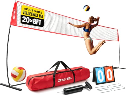 ZEALFEEL Volleyball Net 20FT Volleyball Training Net Height Adjustable Portable Freestanding Practice Net for Hitting or Serving Drills Pop up Volley Ball Nets with Carry Bag for Backyard Outdoor