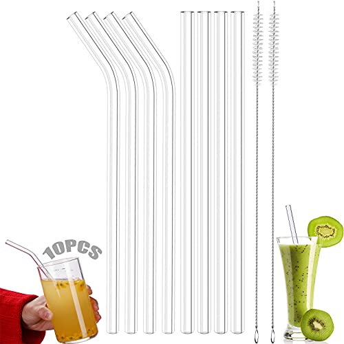 Tubo de vidrio 8 piezas Pajitas para batidos Pajitas eco sostenibles Pajitas de vidrio cortas Pajitas de vidrio anchas Juego de pajitas de vidrio Para té de batido de cóctel Con 2 cepillos de limpieza Cover