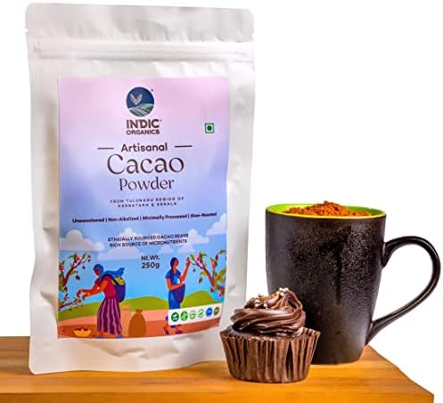 INDIC ORGANICS Artisanal Cacao Powder From Tulunadu Region Of Karnataka & Kerala | Non-Alkalized, Unsweetened, Slow Roasted & Minimally Processed | For Hot Chocolate & Baking(250 Grams)