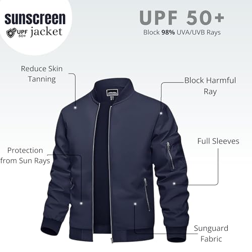 Image of Caraba Men's UPF 50+ Sunscreen Jacket | Lightweight Full Zip Summer Windcheater | UV Protection Coat for Bike Riding, Running & Outdoor Sports