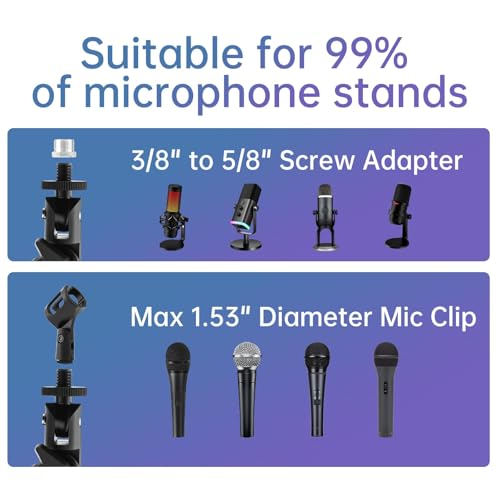 Image of Microphone Stand, Suspension Boom Arm Heightened Design with Desk Mount Clamp, 360 Rotatable,5 /8 inch to 3 /8 inch Adapter, for Podcast, Streaming,Voice-over, Gaming, Recording, Studio, Home Office
