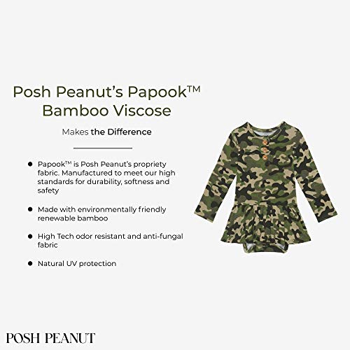 Posh Peanut Baby Long Sleeve Twirl Skirt Bodysuit - Infant Girl Clothes - Viscose From Bamboo (0-3 Months) Camo Cadet #TOP3