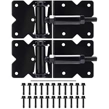 Self Closing Gate Hinges Heavy Duty for Vinyl/Wooden Fence Gates, 90 Degree Adjustable Gate Door Hinges Hardware Kit with Swing Adjuster Tool and Self-Tapping Screws, 2 Pack, Black Finish