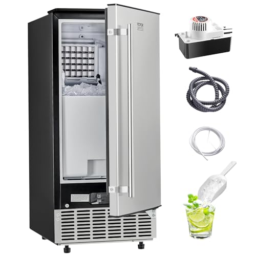 Image of VEVOR Under Counter Ice Maker, 80 Lbs /Day Stainless Steel Built-in Ice Makers Machine with Drain Pump Reversible Door, 26lbs Storage Freestanding Ice Maker for Commercial Home Kitchen
