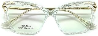 Armação para Óculos de Grau Feminina Cristal Lapidada Facetada Gatinho TR90 Hastes em Aço Lentes Transparentes Tendência Moda