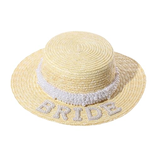Chapeau de paille en perles pour fête prénuptiale et cortège de mariage