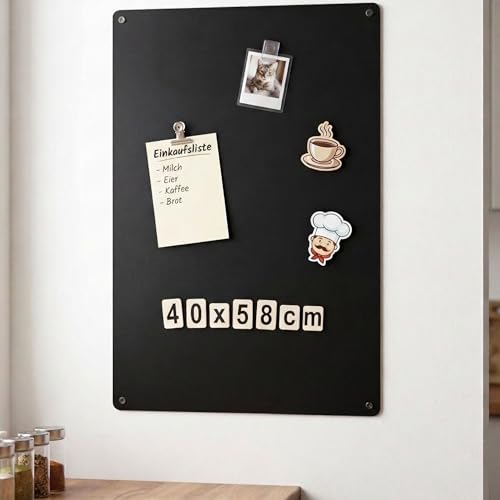 Magnettafel Magnetboard aus Metall - 58 x 40 Magnettafel Schwarz - Magnetwand inkl. Befestigung