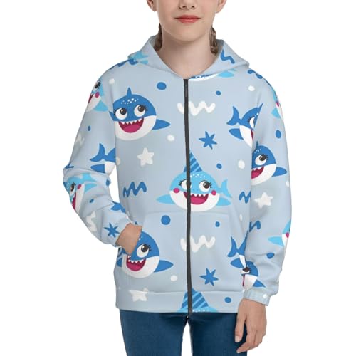 Cute Shark 1 Kids Pullover Hoodies Boys Zip Up Sweatshirts Girls Athletic Clothes with Pocket3
