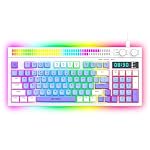 Ant Esports MK1900 RGB Wired Gaming Keyboard with Volume Knob & Alarm Clock, 93 Keys + 6 Macro Keys, Mechanical Feel Membrane, DIY Backlit Effects, Compatible Windows/Mac/Linux – White/Purple/Blue