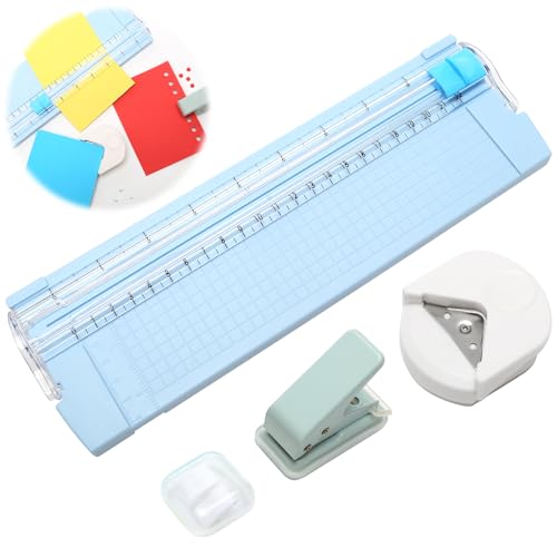 3 Piezas Cortadores de Papel para Manualidades, Guillotina de Papel Pequeña A4 con Hoja de Repuesto, Redondeador de Esquinas de Papel y Perforadora de Papel 1 Agujero de 3mm para Papel, Foto, Tarjeta