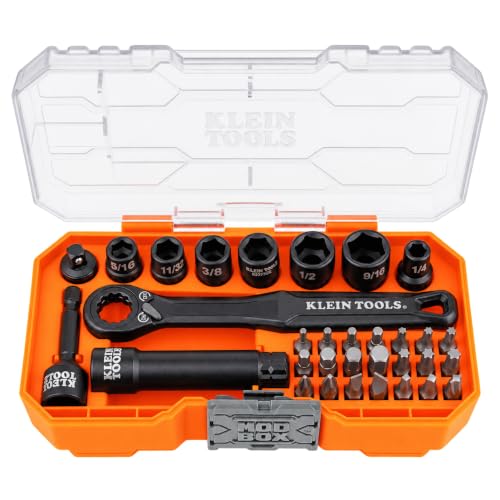 Klein 65300 Pass-through socket set, 1/4 in. drive, SAE, 32-piece