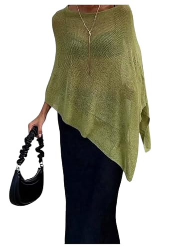 SHENHE Women's Sheer Poncho Shrug Top Lightweight Flowy Knit Sweater Poncho Pullover