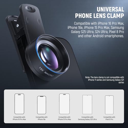NEEWER Basics 15x Macro Phone Lens Kit with 37mm Lens Clamp, HD Camera Accessories Compatible with iPhone Samsung Android Smartphone, LS-69