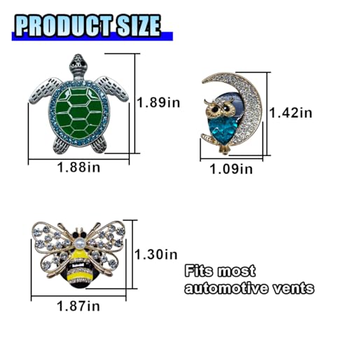 Image of 3PCS Bling Bee Car Dashboard Air Vent Trim Clips, Crystal Rhinestone Air Vent Clips, Car Aromatherapy Diffuser Decoration Clip, Auto Interior Accessories for Women (Turtle+Bee+Crescent Owl)