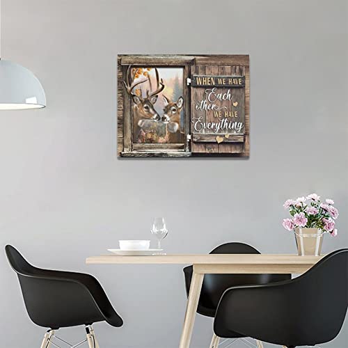 Farmhouse Deer Wall Art Rustic Wildlife Elk Wall Decor Country Deer Picture Canvas Prints Framed Modern Artwork For Home Living Room Bedroom Bathroom 16"X12" #TOP2