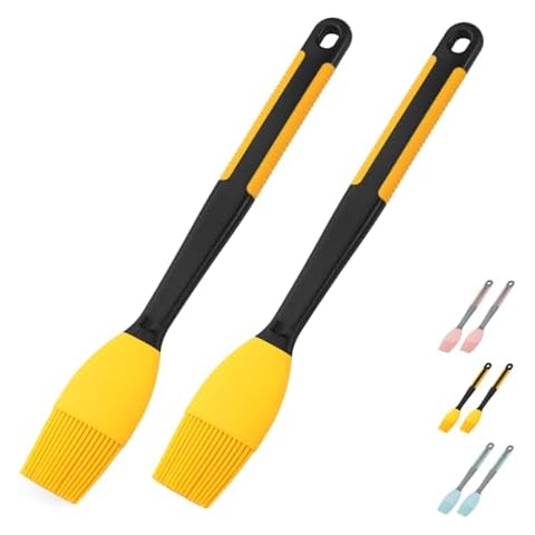 Silicone Basting Pastry Brush - 2Pcs Extra Long Silicone Basting Brush for Grilling,Heat Resistant Brushes Spread Oil Butter Sauce Marinade for Cooking Baking BBQ,2inch Wide (Yellow 2) Cover