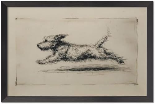 Vintage Dog Canvas Wall Art,Running Puppy Sketch Poster 24X36 Black Framed