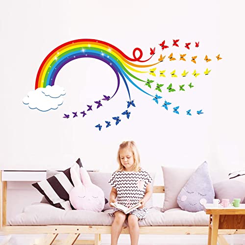 Decalmile Rainbow Wall Decals Colourful Butterflies Cloud Wall Stickers Baby Nursery Kids Bedroom Living Room Wall Decor #TOP2