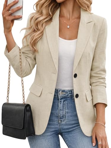 Mina Self Linen Blazer Jackets for Women 2026 Summer Beige Ladies Womens Lightweight Business Casual Fitted Petite Fashion Dressy Trendy Work Office Womens Blazers & Suit Jackets Xz223 Beige M