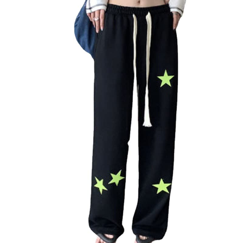 Star Y2K Pants Relaxed Fit Track Pants Grunge Baggy Pants Y2K Clothing Parachute Pants Sweatpants with Drawstring - Main Image