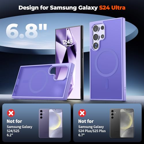 Image of SUPFINE Magnetic for Samsung Galaxy S24 Ultra Case with Screen Protector, (Built-in Magnets) (Military Grade Drop Protection) Slim Translucent Shockproof Phone Case,Purple