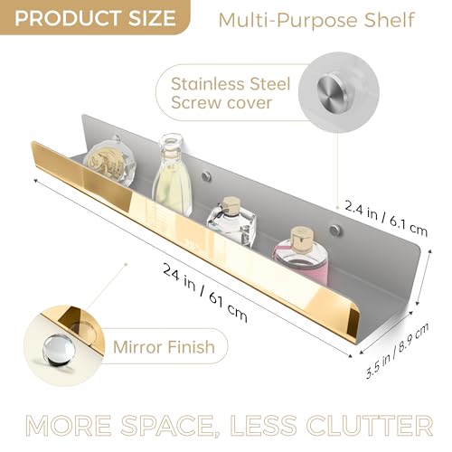 Image of 2 Packs 24 inches Gold Acrylic Shelves,Book Shelf for wall