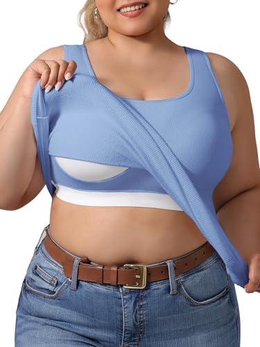 Image of Plus Size U-Back Casual Workout Tank Tops for Women with Built-in Bra, Padded Racerback Gym Athletic Yoga Tops
