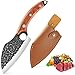 Qijieda Hackmesser Küchenmesser Handgeschmiedetes Kochmesser - Japanisches Messer mit Lederscheide, Scharfe Outdoor Messer für Angeln, Camping und BBQ