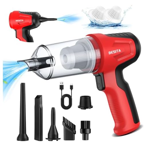 BESITA Car Vacuum Portable Cordless, 4 in 1 Mini Vacuum Cleaner Hight Power, 12000Pa Powerful Suction, Air Duster, Dual Filter,Adjustable Small Vaccum Portable Cordless for Car, Home, Pet, Office