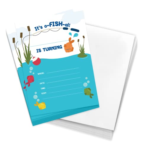 Desert Cactus Fishing 2 Happy Birthday Invitations Invite Cards (10 Count) With Envelopes Boys Girls Kids Party (10ct)