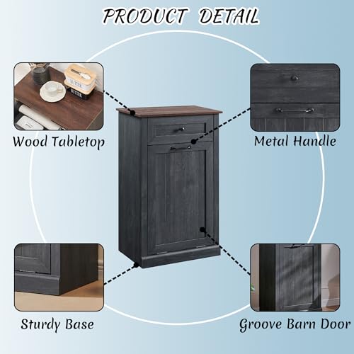 Image of IFBUY Tilt Out Laundry Hamper Cabinet, Trash Can Cabinet, Dark Grey