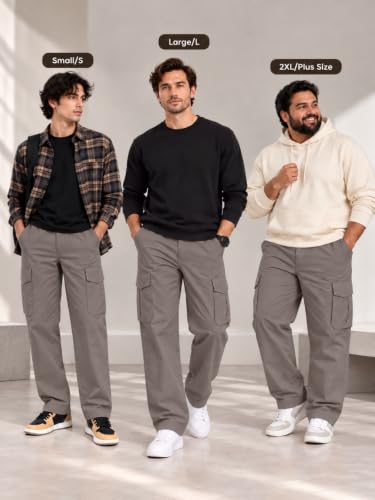Image of Leriya Fashion Men's Loose Low-Rise Baggy Cargo Pants - Cotton Trousers with Adjustable Drawstring Waist - Casual Streetwear Utility Cargos | Men Relaxed Fit Pants Relaxed Fit Pant