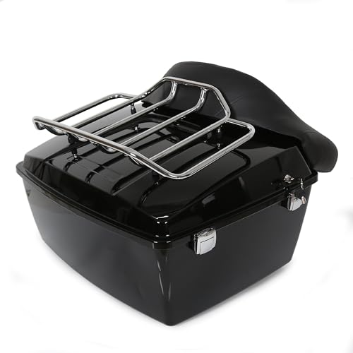 Image of ECOTRIC Luggage Trunk Compatible with 1997-2013 Harley Road King Electra Glide Road Glide Street Glide King Motorcycle Trunk W /Top Rack