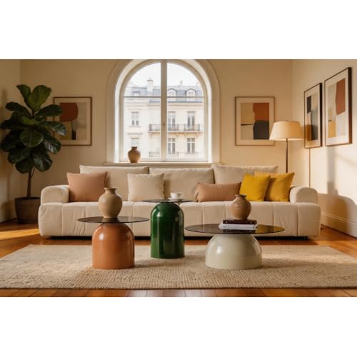 Table basse ronde en verre pour optimiser et ranger un salon - 2