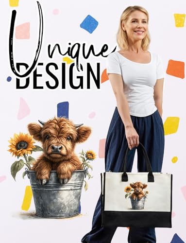 InnoBeta Highland Cow Gifts para Mujeres Bolsa Tote de Lona con Cierre Superior de Cremallera y Correa de Hombro para Navidad, Día de la Madre miniatura 2