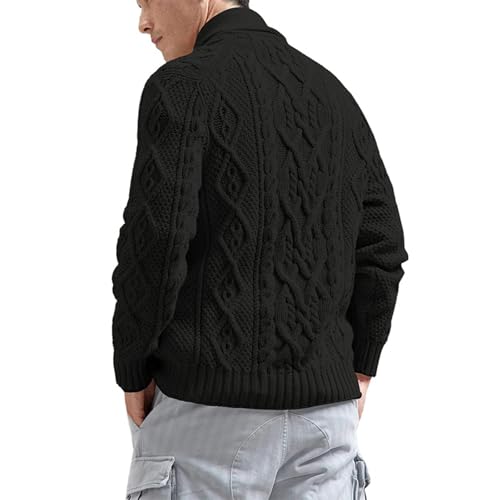 ADHOWBEW Cardigan Men Casual Winter Shawl Collar Long Sleeve Warm Knitted Sweater Soft V Neck with Pockets Coat3