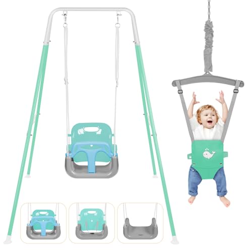Image of 4-in-1 Toddler Swing Set & Baby Jumper and Bouncer for Toddlers | Foldable Baby Swing Stand for Outdoor /Indoor Play, Easy to Assemble and Store for Ages 6 Months to 10 Years Old