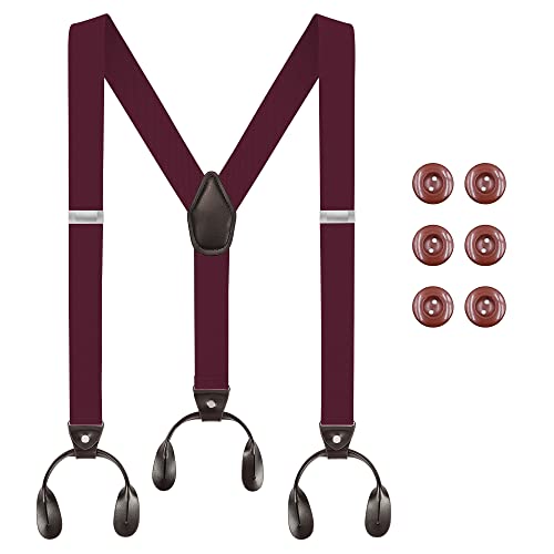 Beaface Tirantes para hombre, botones para hombre, pantalones resistentes, tirantes para hombre, pantalones con botones de 1.4 pulgadas de ancho, granate, Taille unique