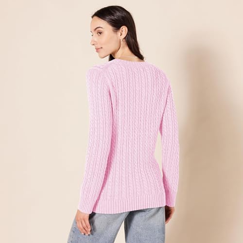 Image of Amazon Essentials Women's Regular Fit Soft Cotton Cable Knit Ribbed Crewneck Sweater (Available in Plus Size)